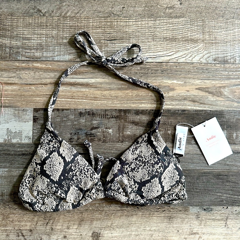 Andie String Bikini Top in Snake Print Size Medium